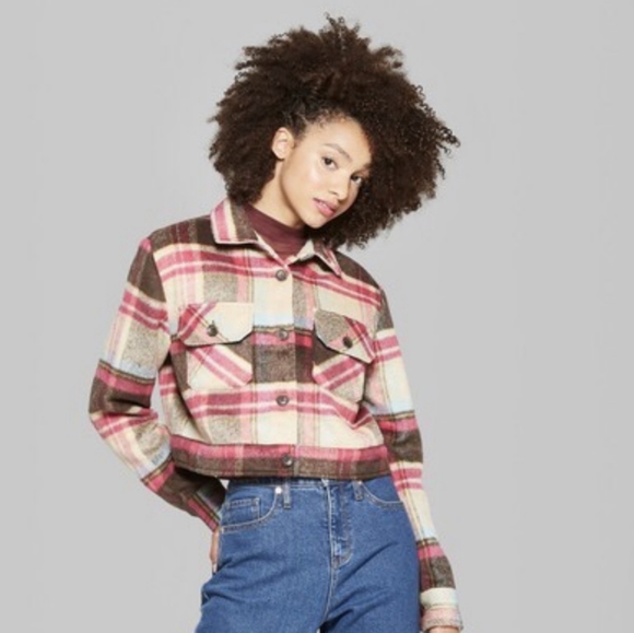 Wild Fable Pink Plaid Cropped Jacket 